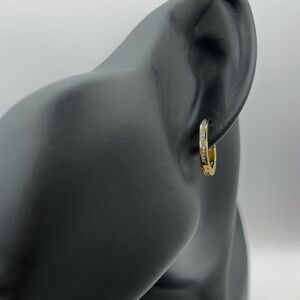 0.25 CT Natural Diamond Hoops Gold Overlay 925 Sterling Silver